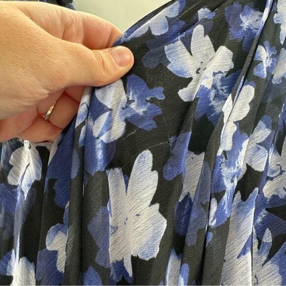 RTR ML Monique Lhuillier Melanie Black White & Blue Floral Maxi Dress Sz 0 - Picture 8 of 14